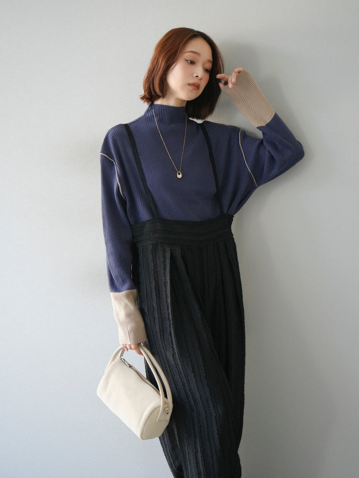 [予約]ジャガードストライプサロペット/ブラック