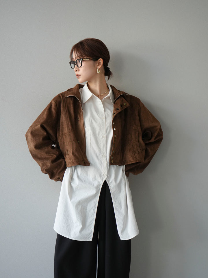 [予約]パンチングデザインスエードショートジャケット/ブラウン