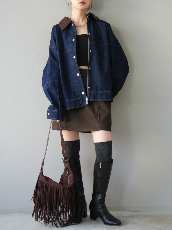 [予約]フェイクウールコクーンミニスカート/ブラウン