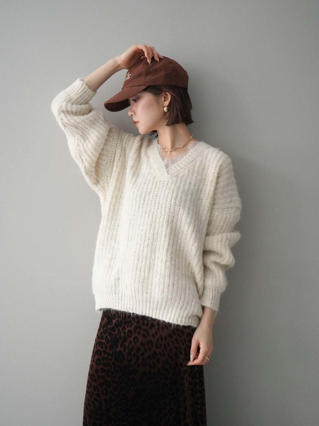 [SET]Vネックレースニットプルオーバー+選べるアクセセット(2set)