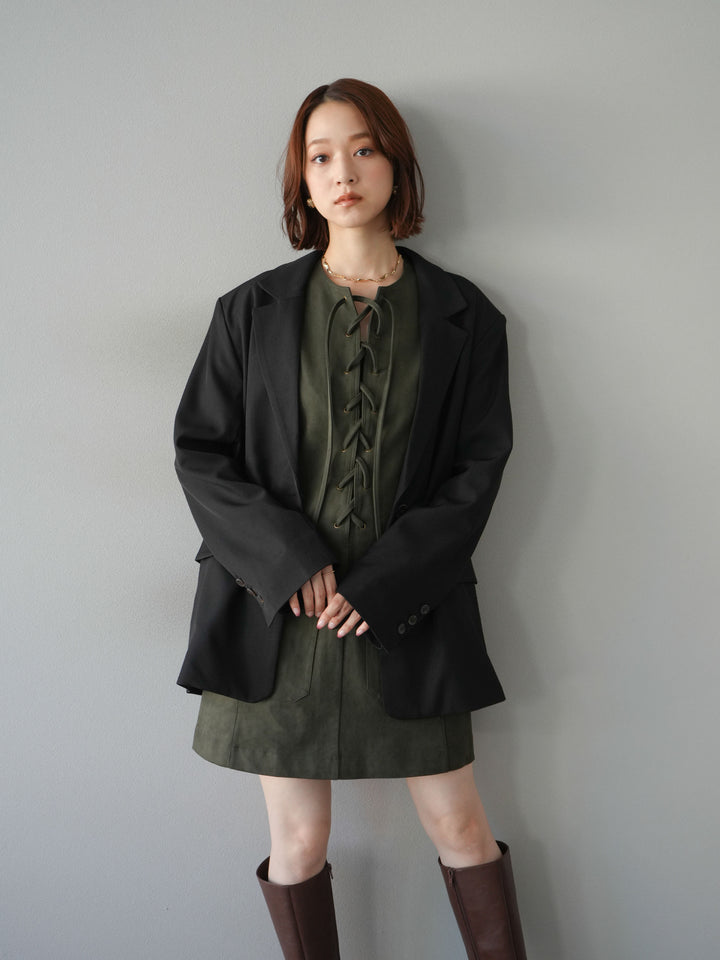 [予約]レースアップスエードミニワンピース/カーキ