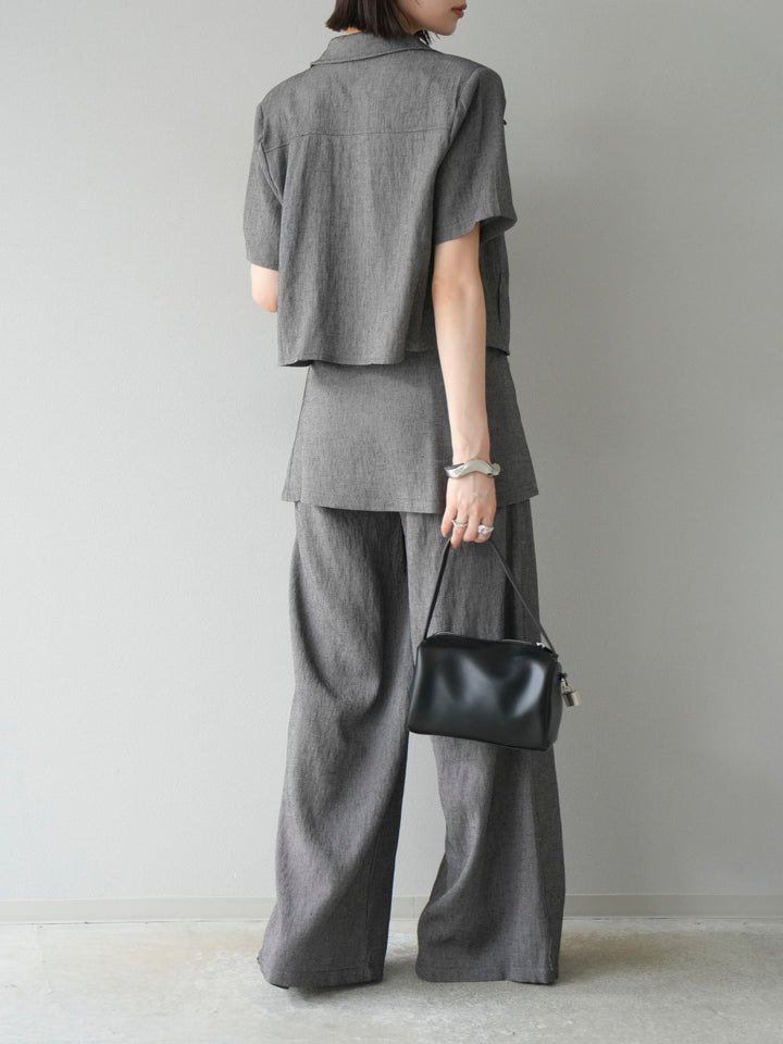 [SET]リネンタッチハーフシャツ＆ラップワイドパンツSET UP(2set)