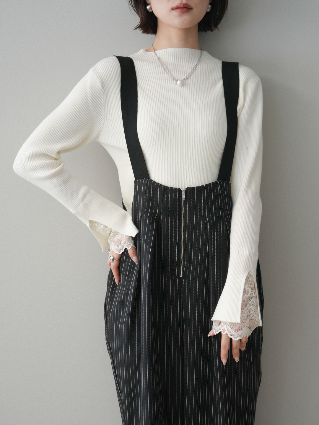 [SET]グログランテープストライプサロペット+選べるアクセセット(2set)