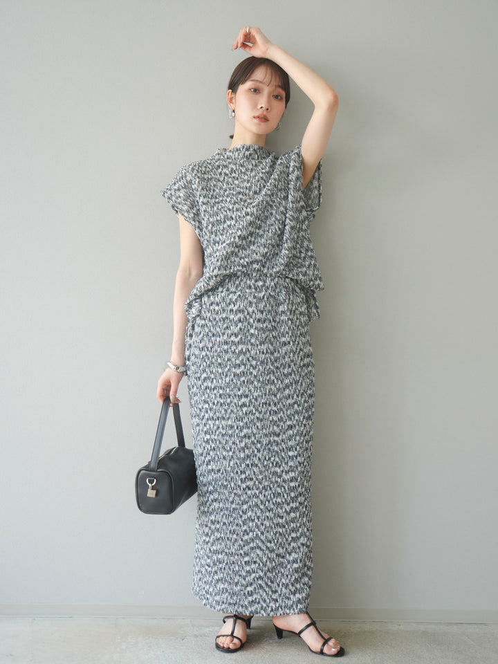 [予約]マルチカラーランダムプリーツタイトスカート/ブラック