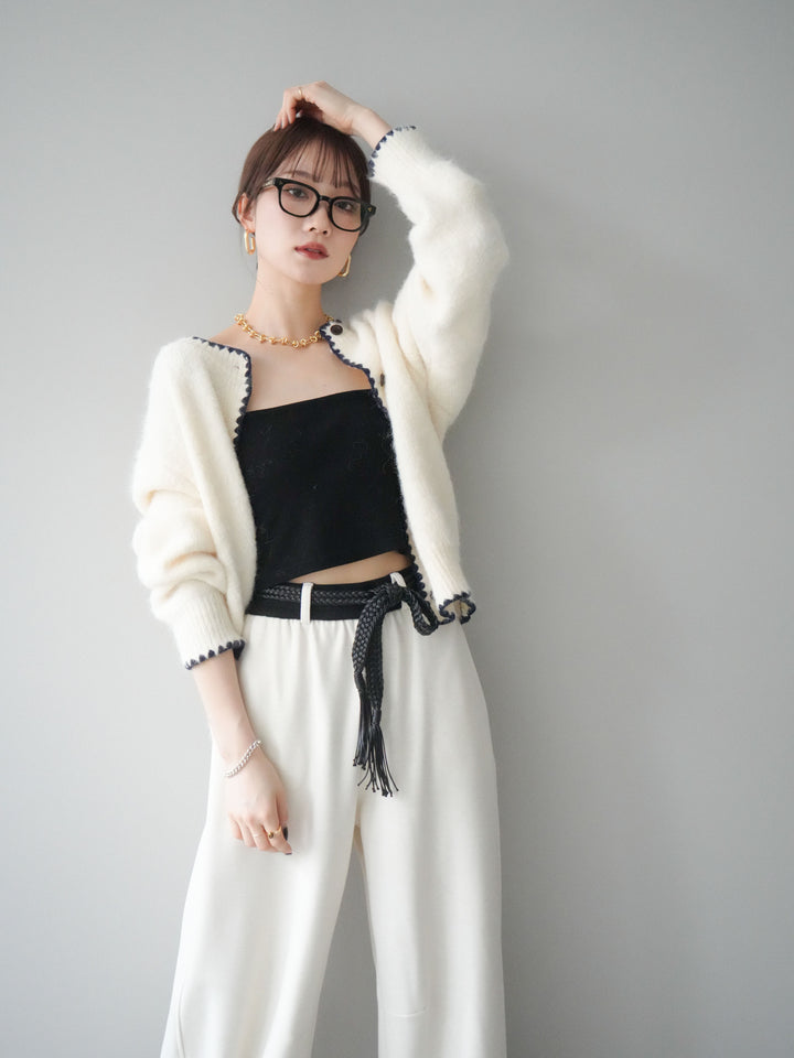 [SET]三角ステッチニットカーディガン+選べるアクセセット(2set)