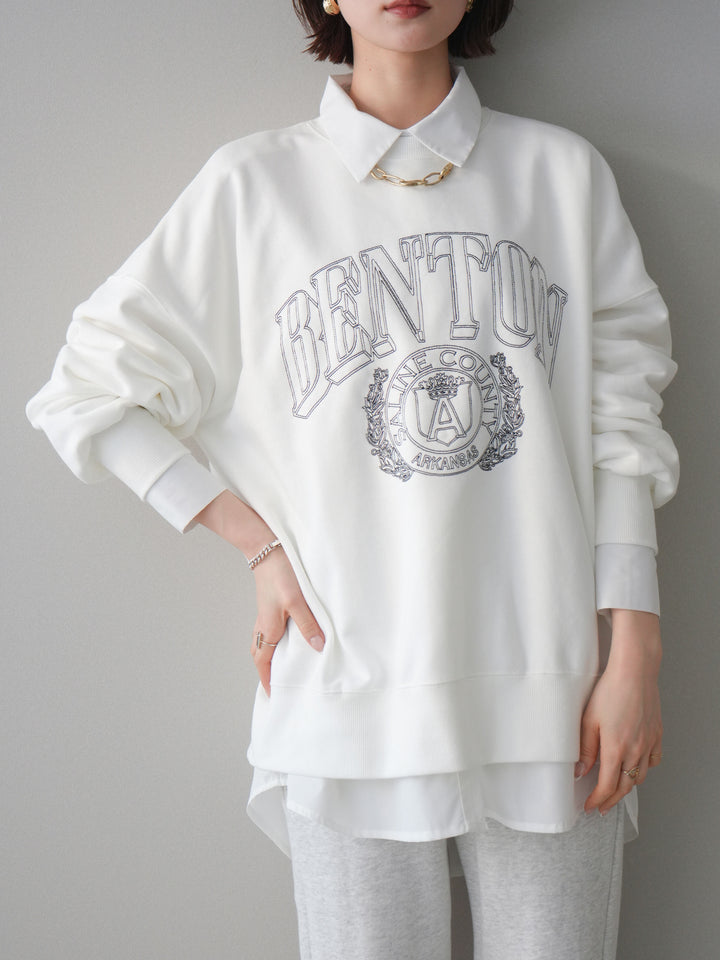 [SET]カレッジロゴ刺繍BIGスウェットプルオーバー+ボウタイ付オーバーシャツ(2set)