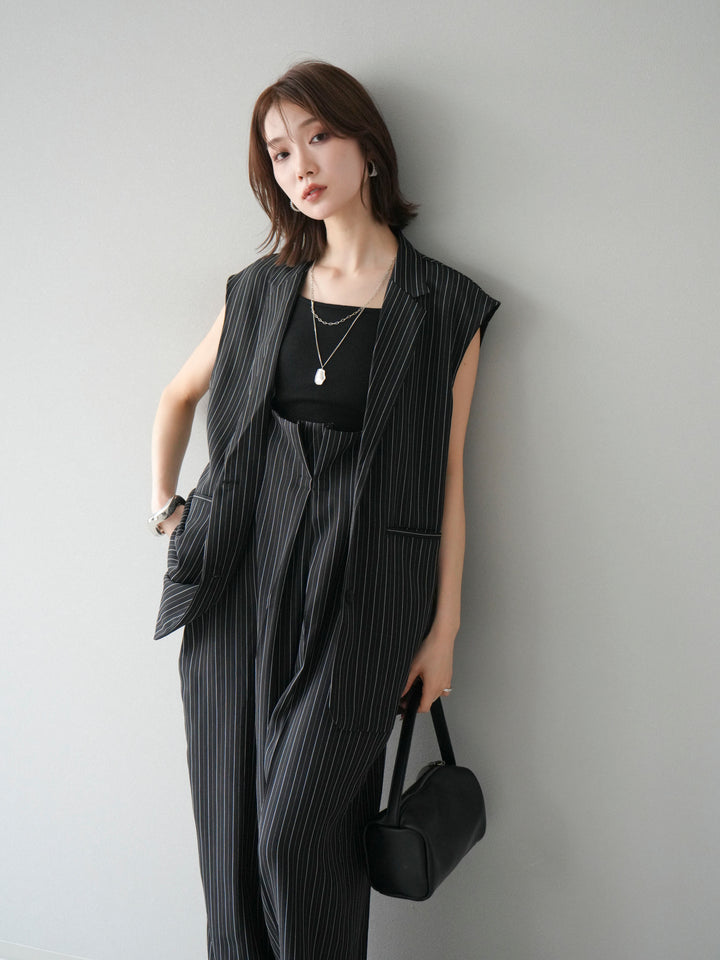 【着回しセット】[SET]ヘリンボーンストライプジレ+シアー切替ベロアトップス+ヘリンボーンストライプサロペット(3set)