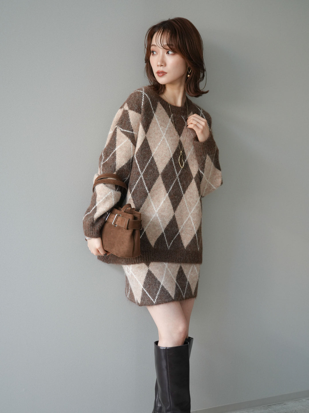 [SET]アーガイル柄ニットプルオーバー＆ミニスカート
