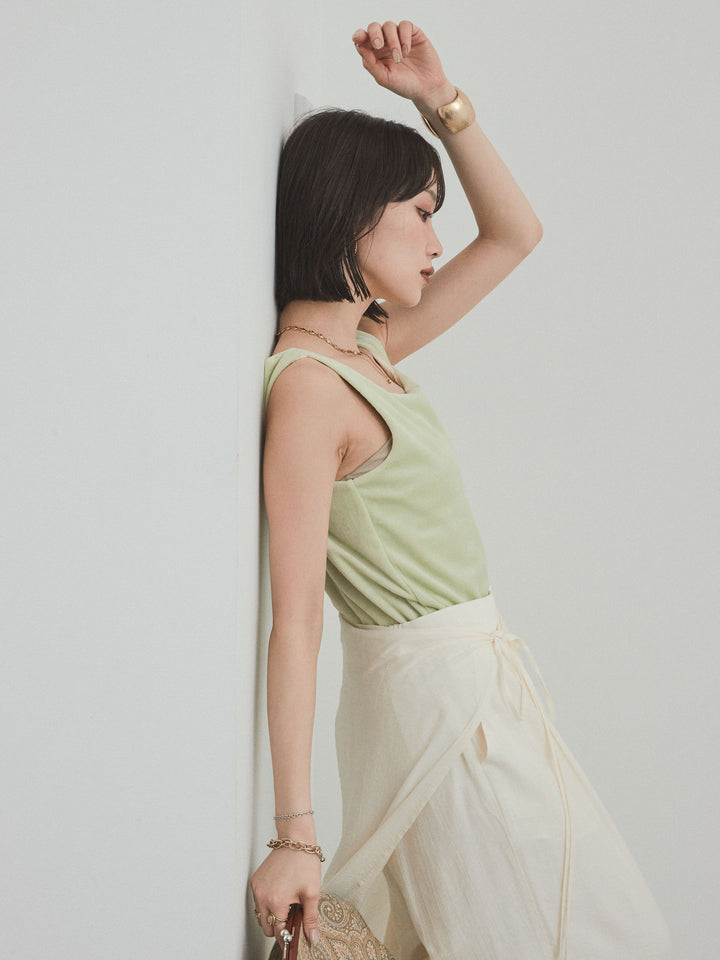 [預購] 方形天鵝絨背心/青檸色