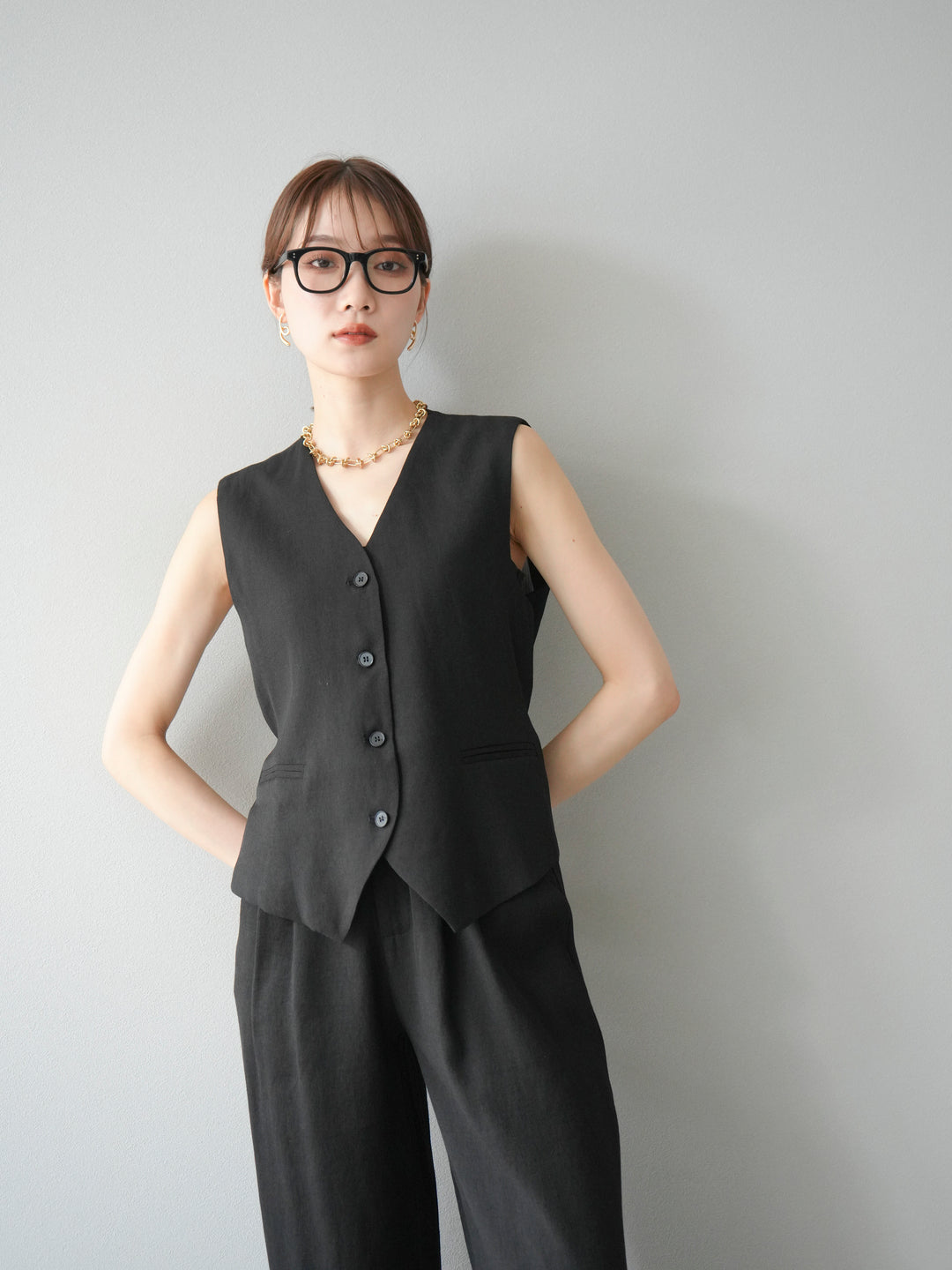 [SET]Vネックジレ＆ワイドパンツSET UP(2set)