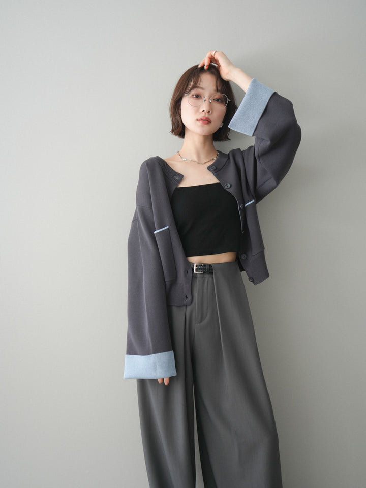 [SET]レーヨンポリダブルフェイスニットカーディガン+ベルトループデザインワイドパンツ(2set)