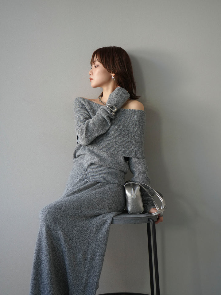 [予約]ミックスヤーンオフショルニットプルオーバー/グレー