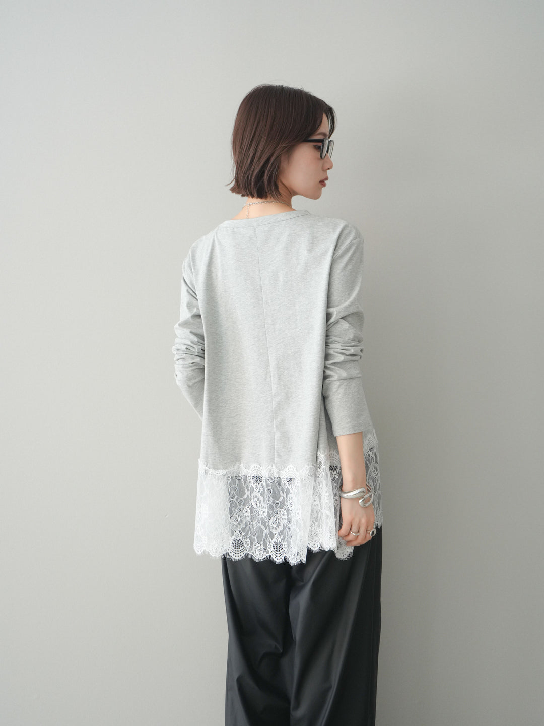 [SET]裾レースロングスリーブTシャツ+選べるアクセセット(2set)