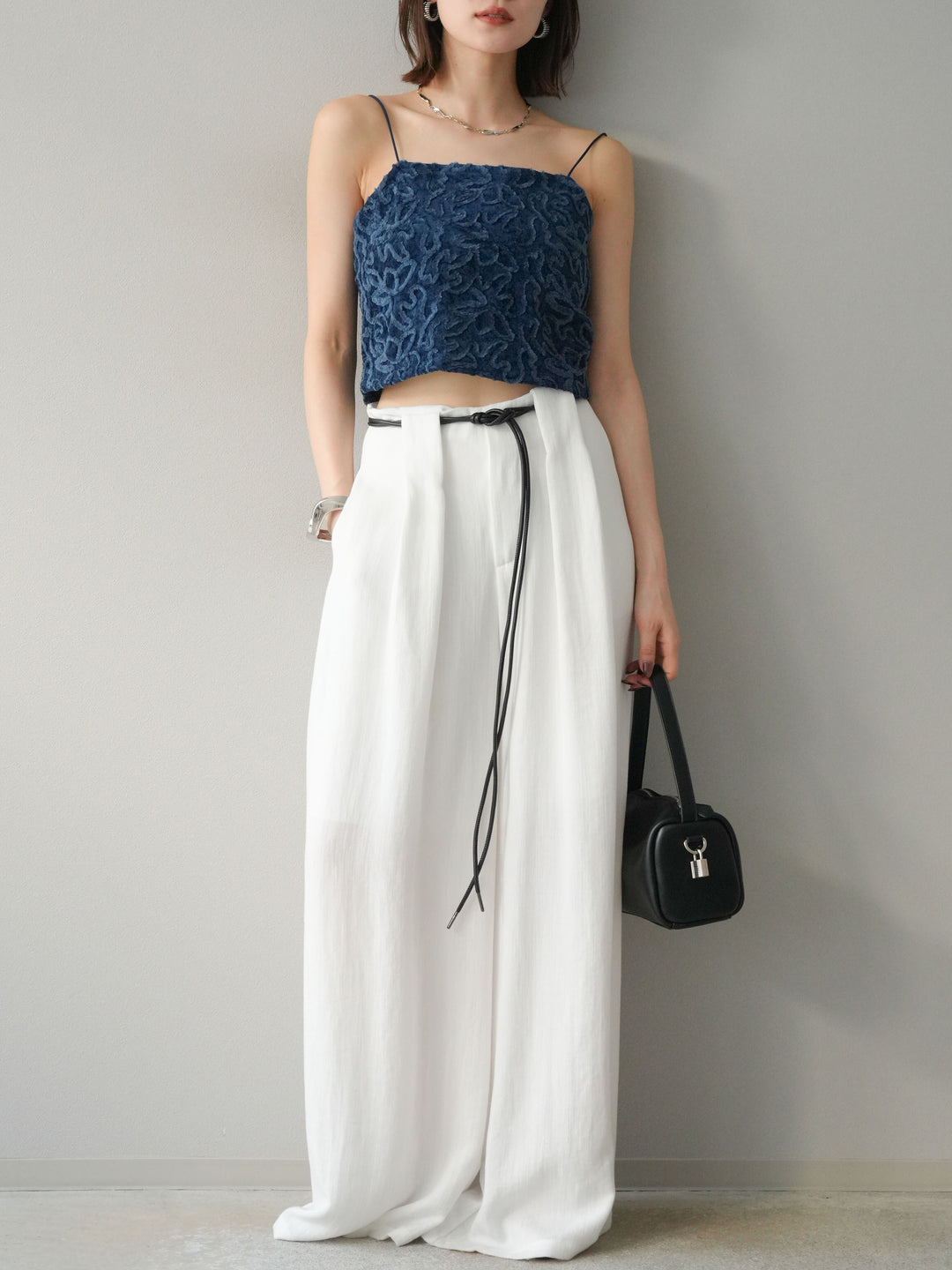 [予約]ロープデザインベルトリネンタッチワイドパンツ/オフ