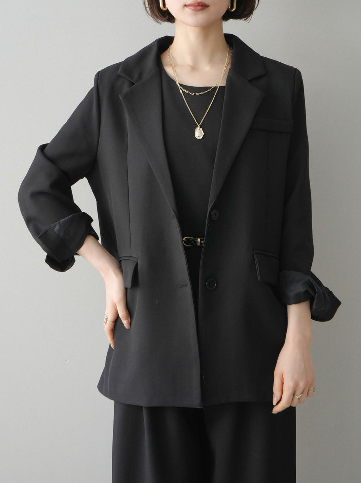 [SET]ベルト付ノースリーブトップス＆ワイドパンツSETUP+バックスリットデザインジャケット(2set)