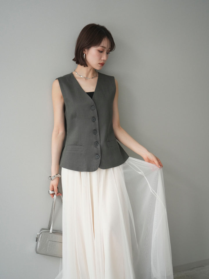 [予約]リネンタッチVネックジレ/khaki