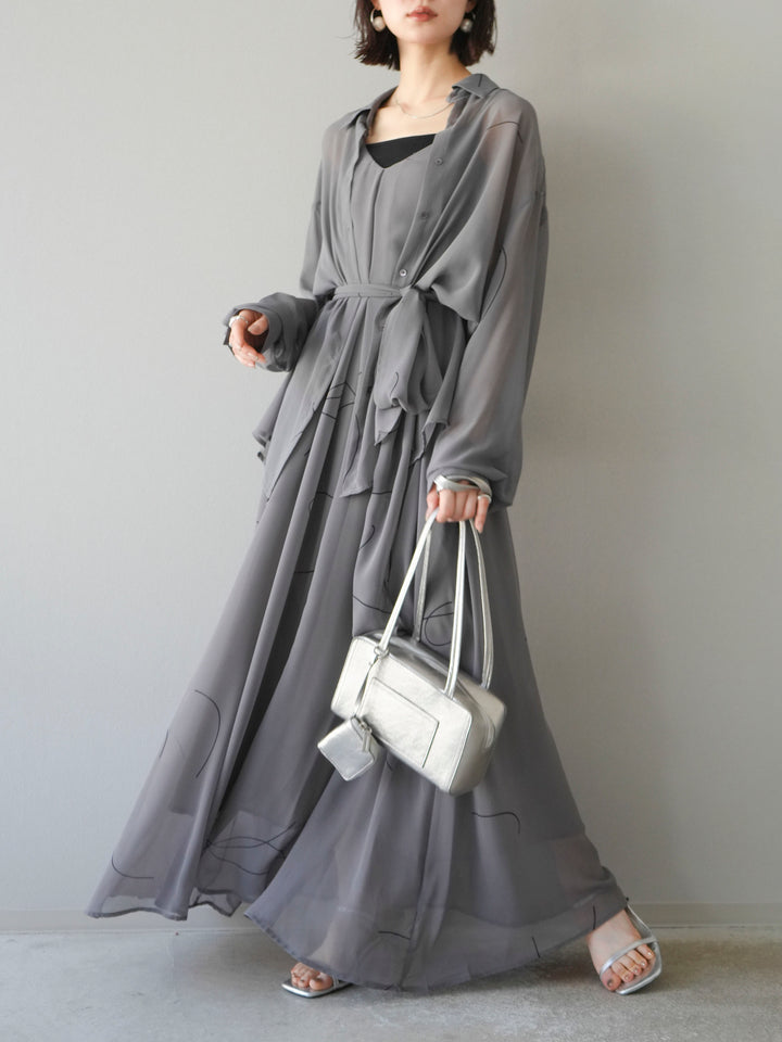 [SET]ペンタッチシフォンキャミワンピース+ペンタッチシフォンシャツ(2set)