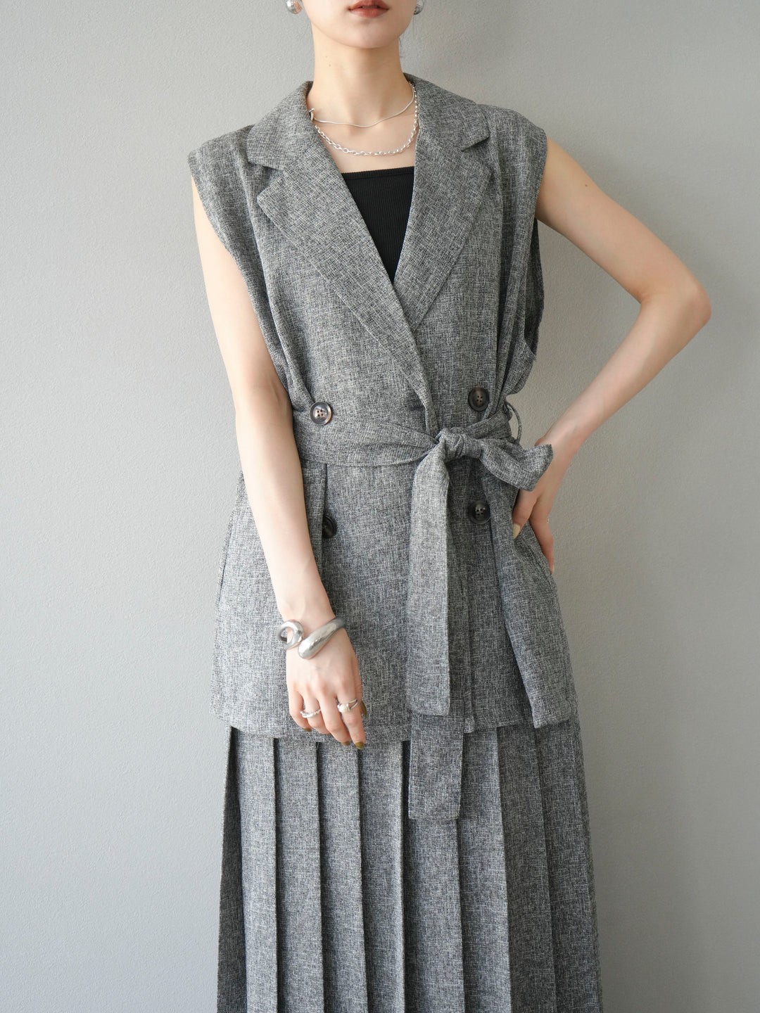 [預購] 混合粗呢背心/黑色