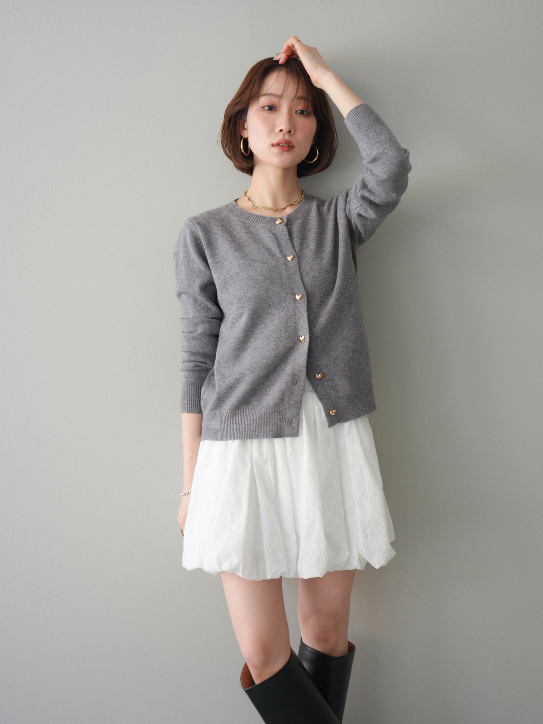 [SET]ハートボタンニットカーディガン+ハートボタンニットカーディガン(2set)