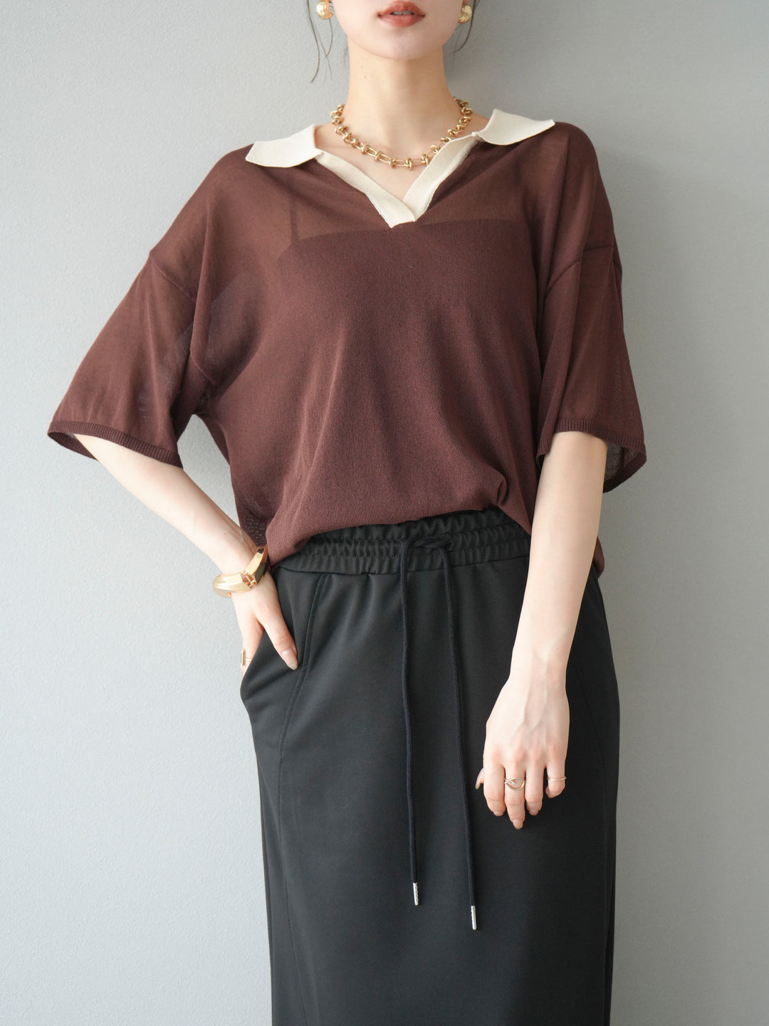 [予約]シアーポロニットプルオーバー/ブラウン