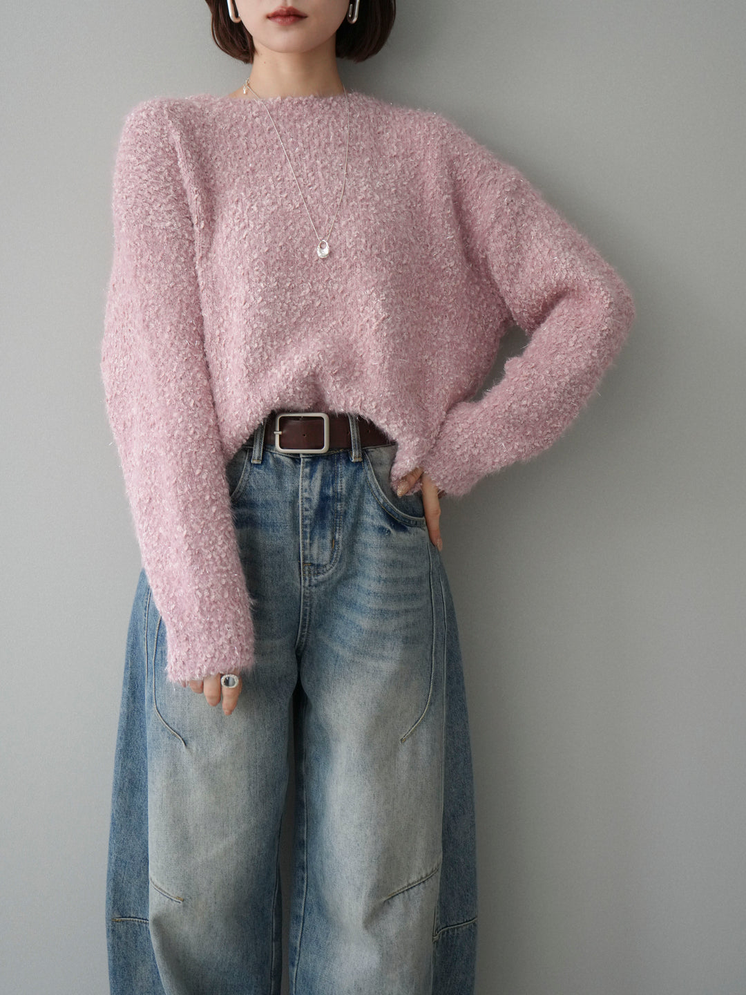 [予約]モールラメミックスヤーンニットプルオーバー/pink