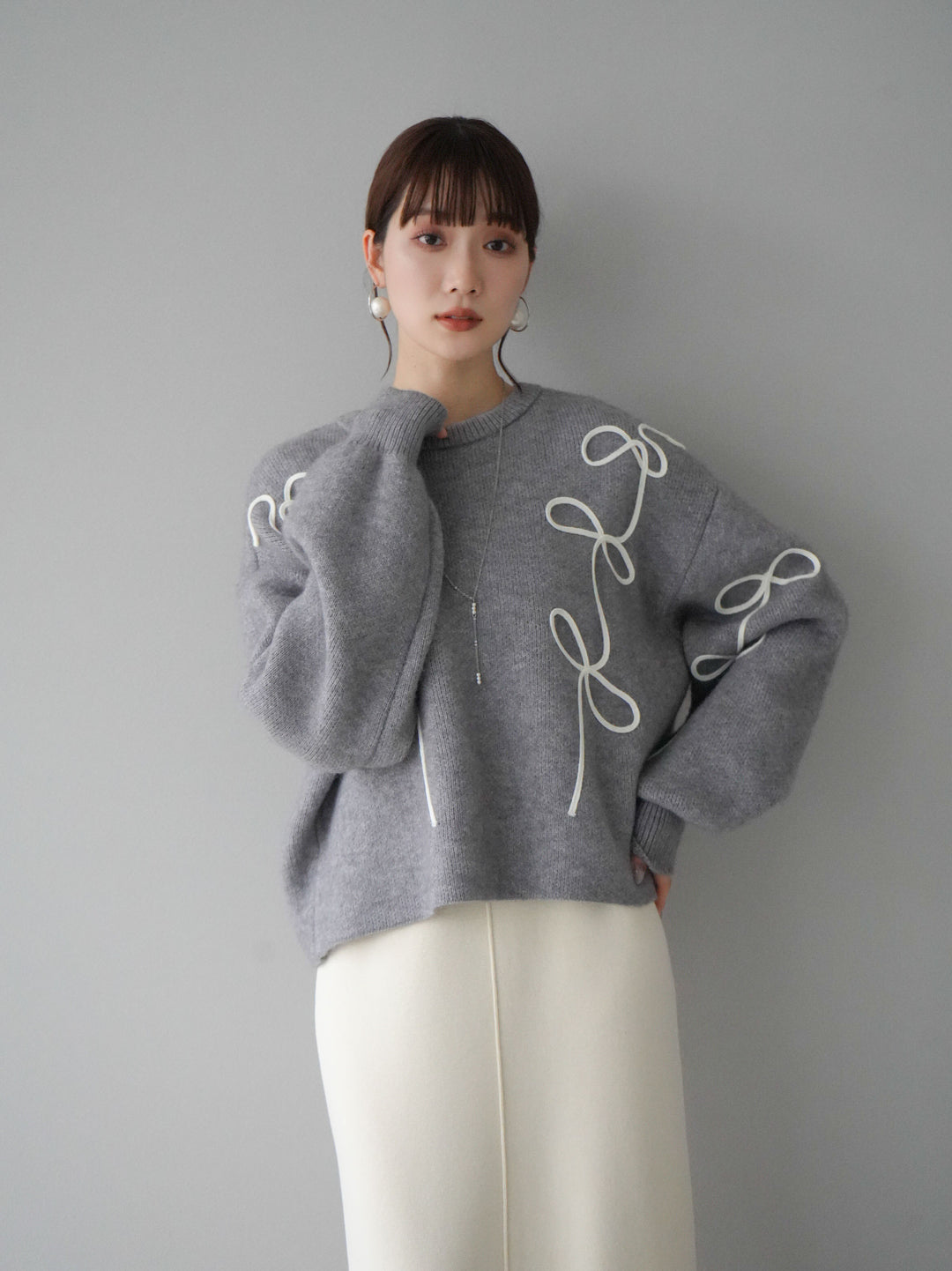 [予約]スクエアネックニットワンピース/アイボリー