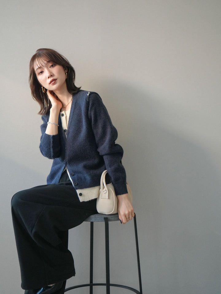 [SET]配色レイヤードニットカーディガン+選べるアクセセット(2set)