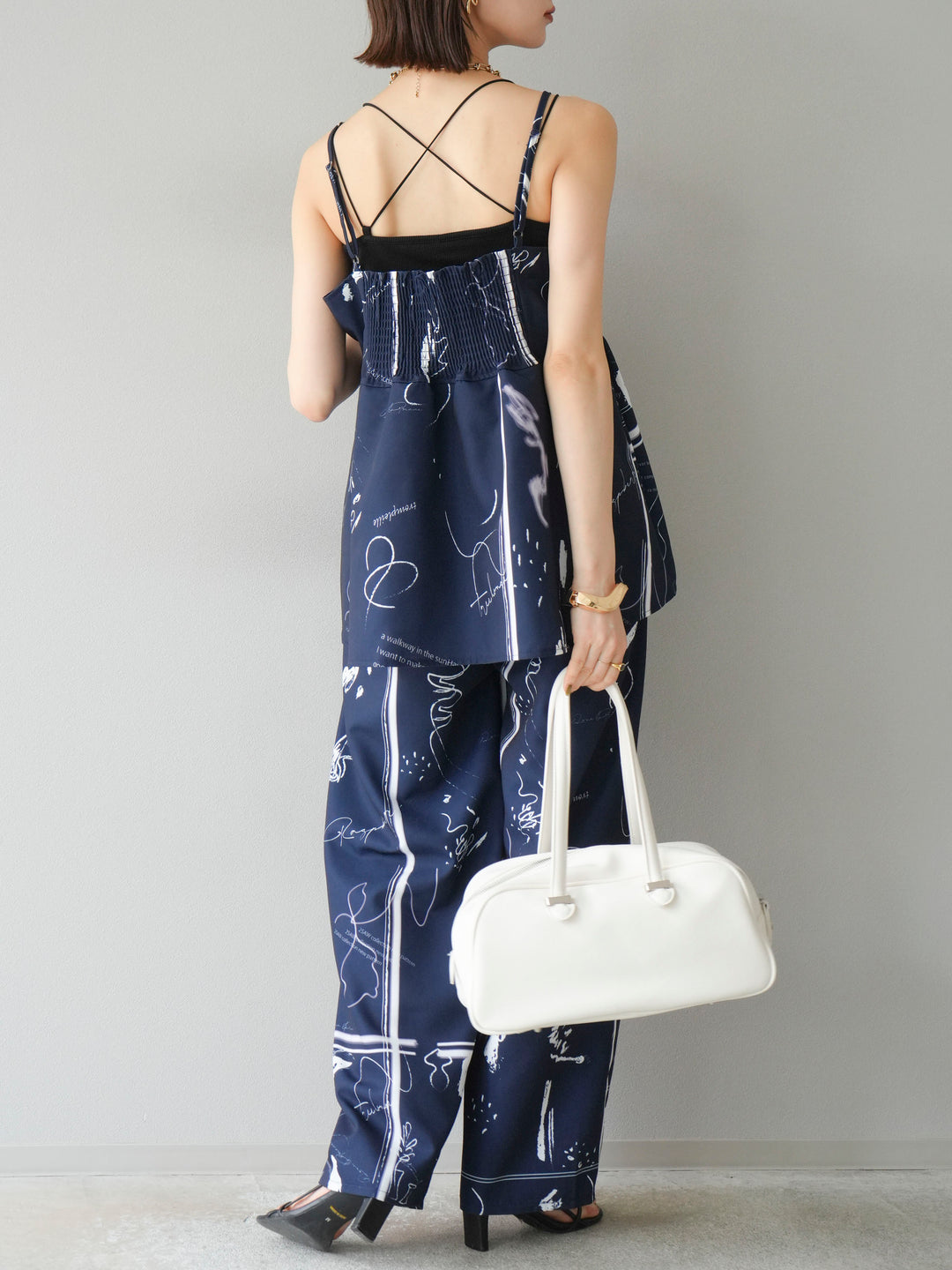 [予約]ペイント柄タックパンツ/ネイビー