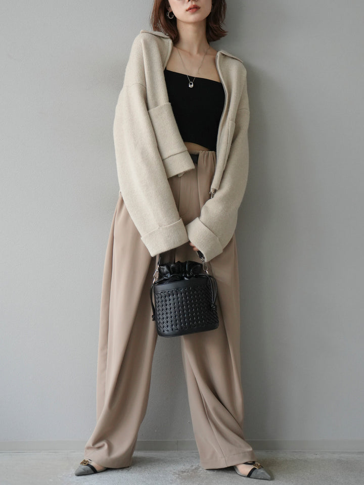 [予約]ポロ襟ジップニットカーディガン/アイボリー