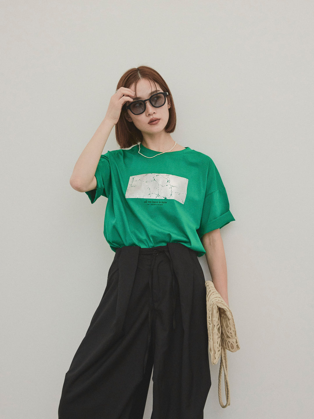 [予約]箔プリントドライタッチコットンTEE /グリーン