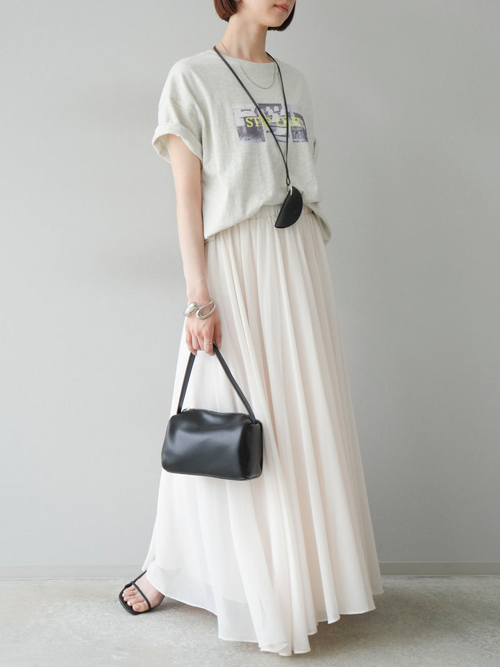 [SET]ネオンロゴコラージュフォトプリントオーバーTシャツ+シフォンフレアスカート(2set)