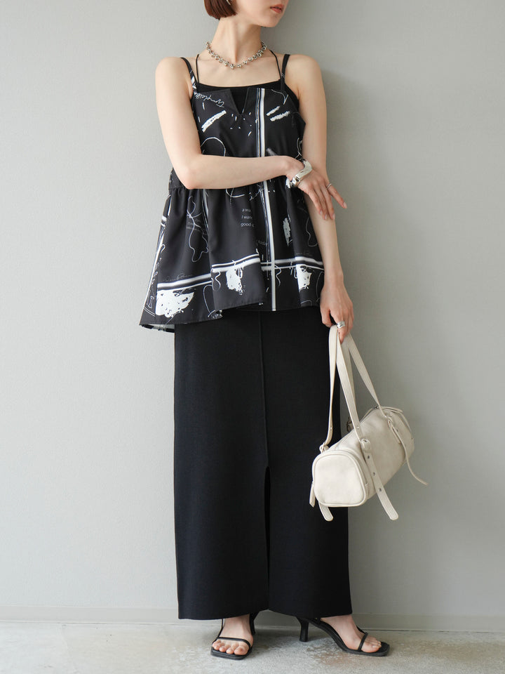 [予約]レーヨンポリIラインニットスカート/ブラック