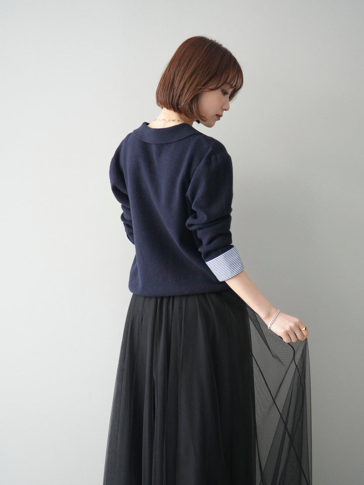 [予約]シャツレイヤードスキッパーニットプルオーバー/navy