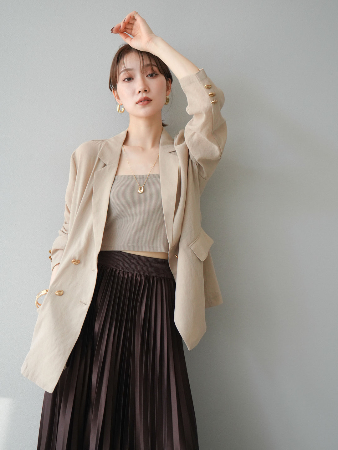 [予約]ゴールドボタンシアージャケット/ベージュ