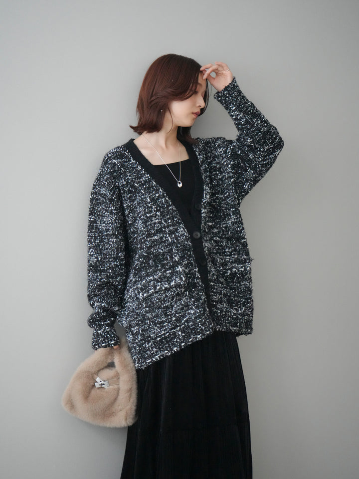 [SET]モールネップニットカーディガン+ベロアティアードワッシャースカート(2set)