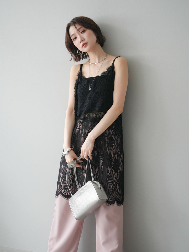 [SET]総レースチュニックキャミソール+ベルト付キーホルダーモチーフワイドパンツ(2set)