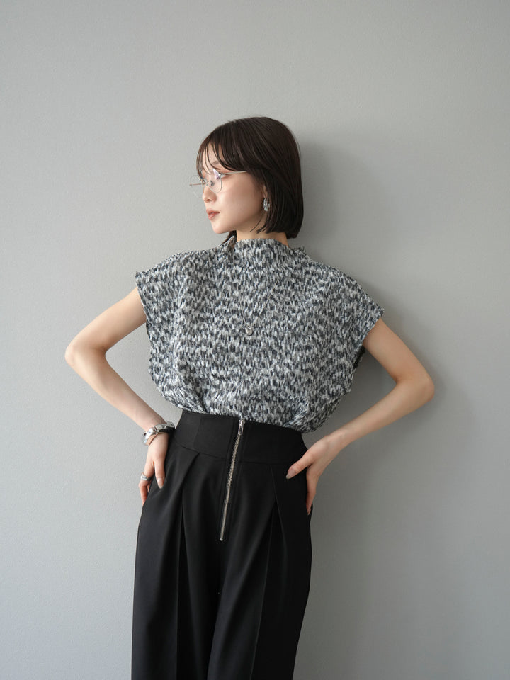 [SET] 多色隨機百褶法式上衣+拉鍊褶襉寬褲（2件套）