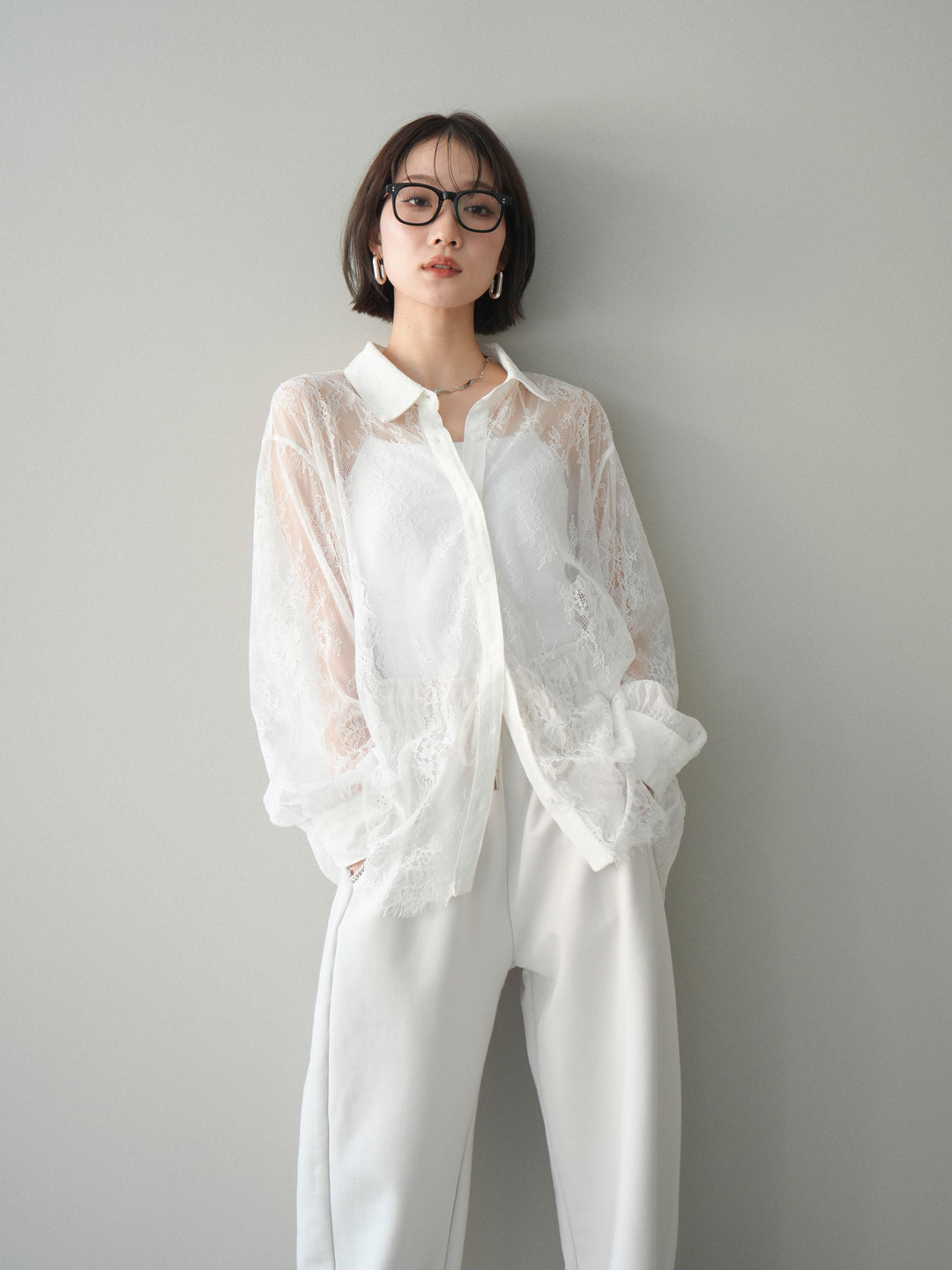 [予約]総レースボリュームスリーブシャツ/off