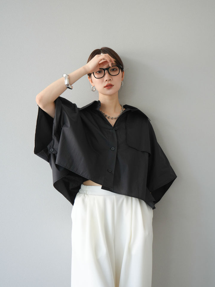 [予約]ポンチョショートシャツ/ブラック