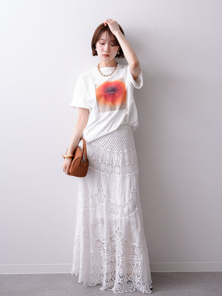 [SET]ニュアンスフローラルフォトTEE+クロシェマキシスカート(2set)