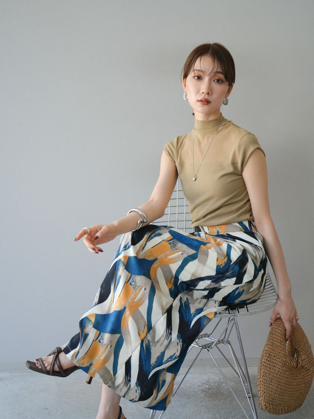 [予約]シアー切替ストレッチトップス/ベージュ