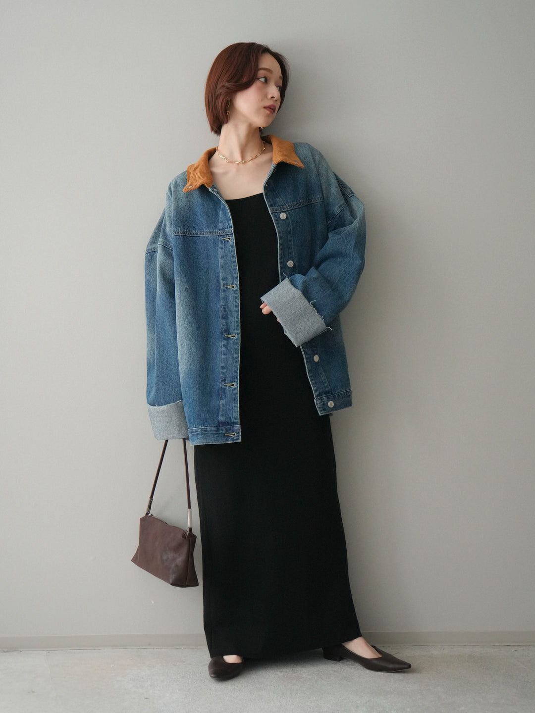 [SET]2WAYニットワンピース+コーデュロイ×デニムミドルジャケット(2set)