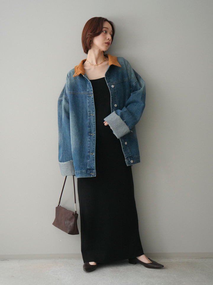 [SET]2WAYニットワンピース+コーデュロイ×デニムミドルジャケット(2set)