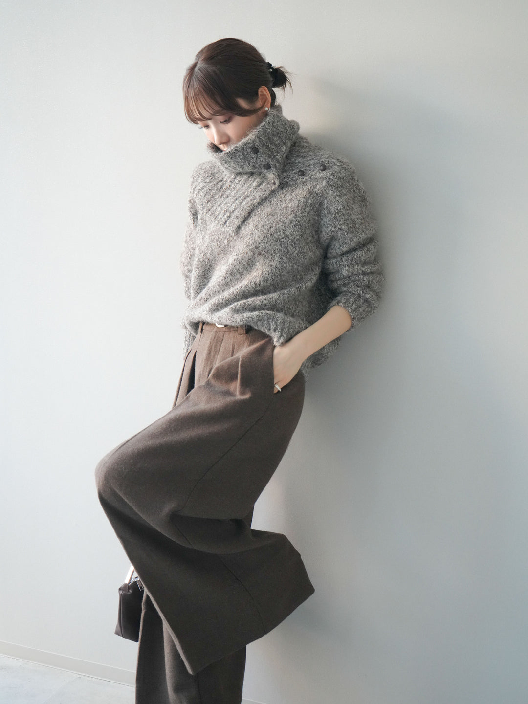 [予約]ネック付MIXニットアンサンブル/brown