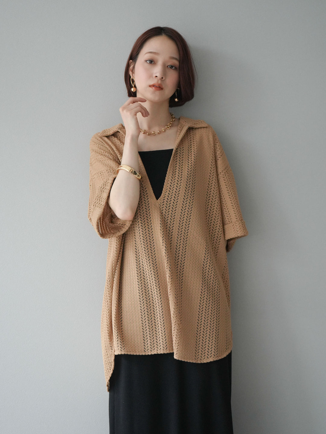 【預購】鏤空蕾絲兩用套頭衫/米色