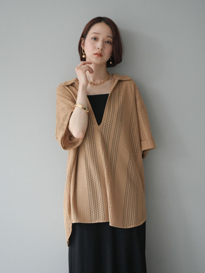 【預購】鏤空蕾絲兩用套頭衫/米色