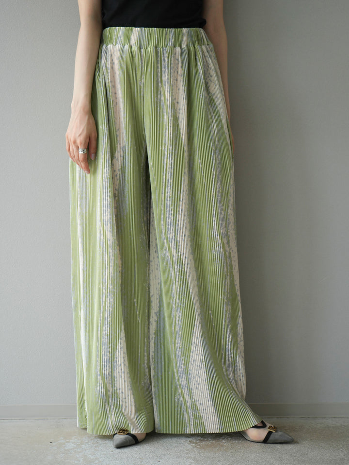 [予約]ニュアンスプリーツワイドパンツ/ライトグリーン