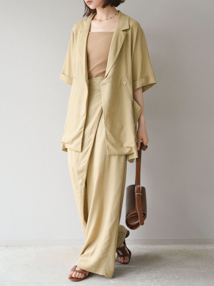 [予約]ライトリネンハーフスリーブジャケット/ベージュ