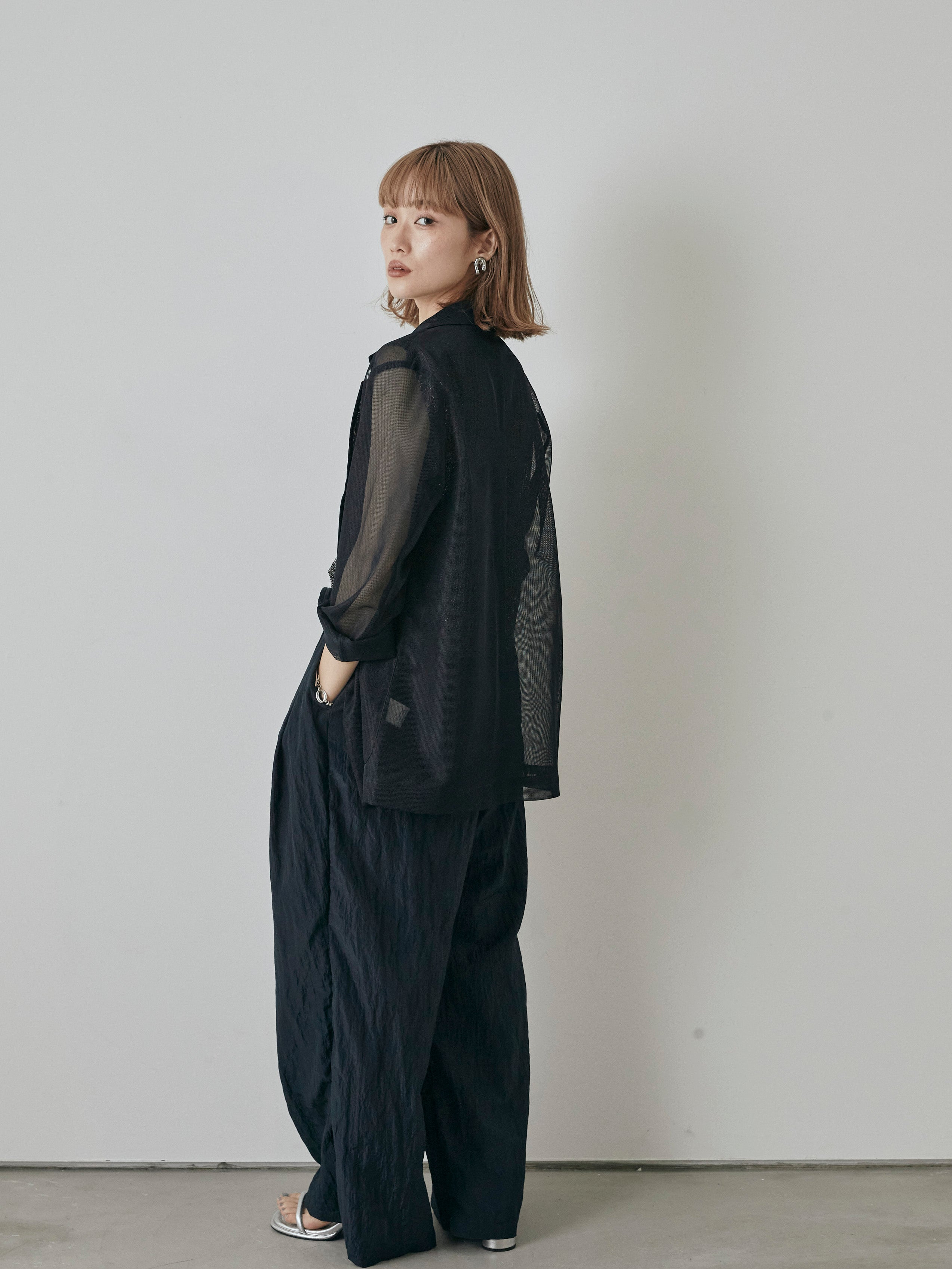 SET]メッシュテーラードジャケット+ナイロンワッシャーイージーパンツ