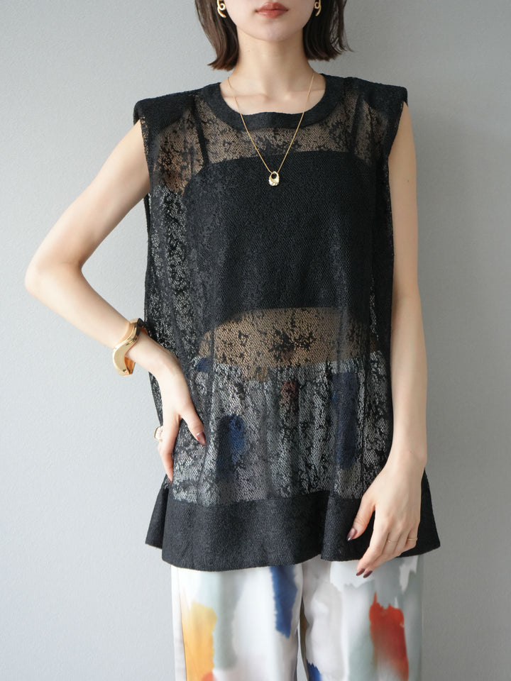 [予約]シャイニーレースプルオーバー/ブラック